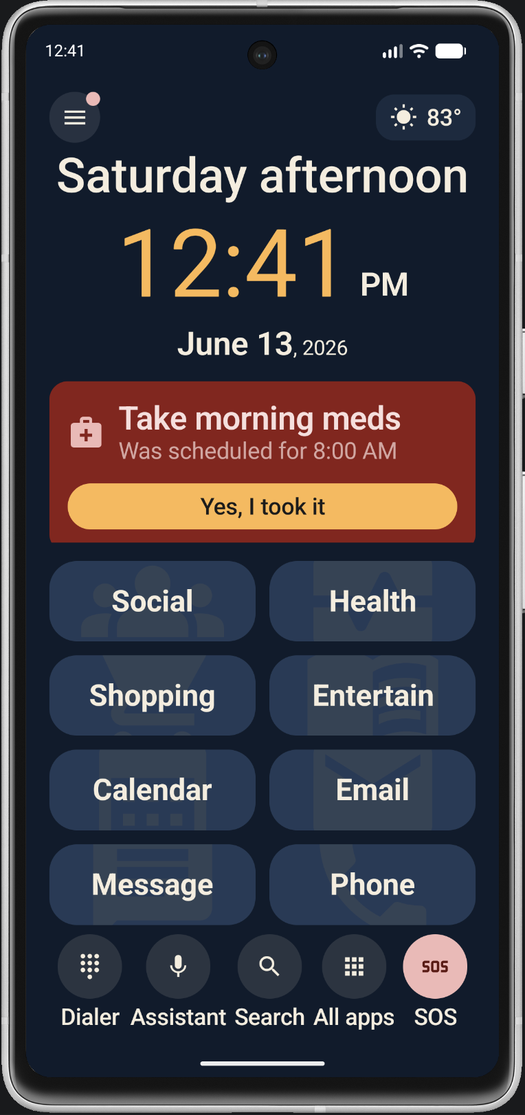 Senior Assistant home screen on a phone